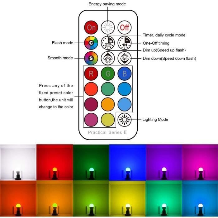 E27 12 Couleurs LED RGBW Ampoule Changement de Couleur Télécommande , Timing et Dimmable RGB+Blanc 10W (Lot de 4)
