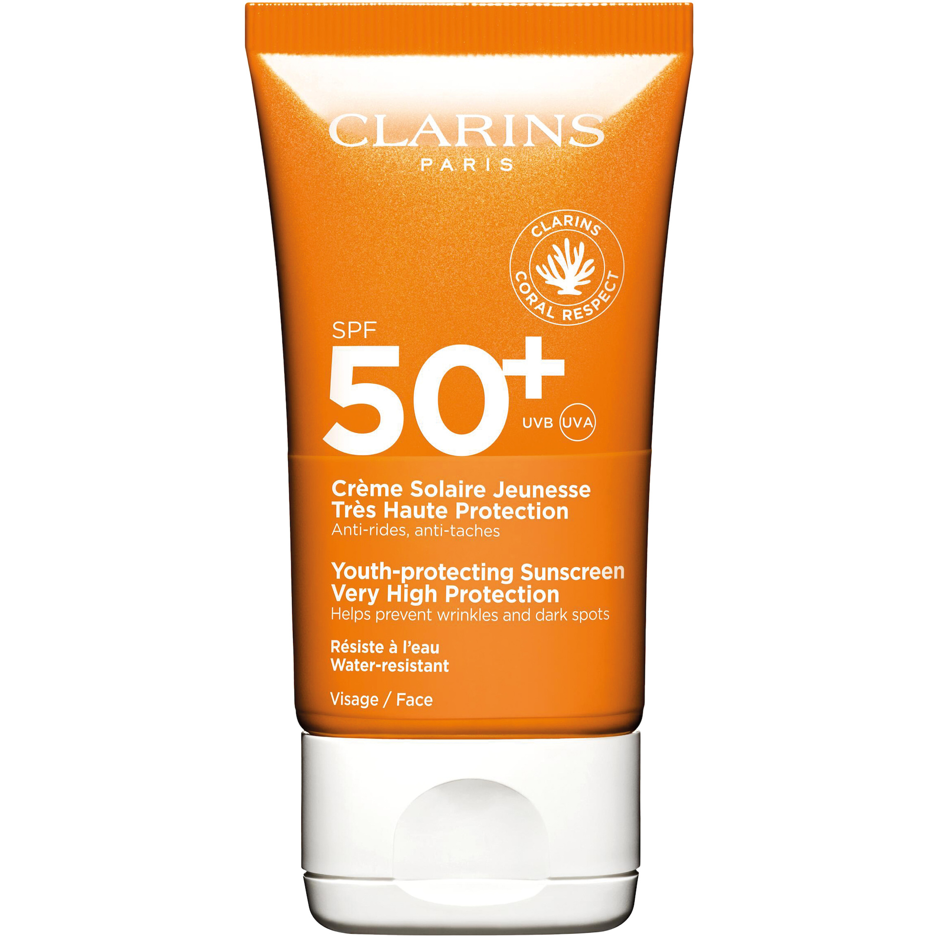 Clarins fiatalságvédő naptej arcra, nagyon magas védelemmel, SPF50, 50 ml