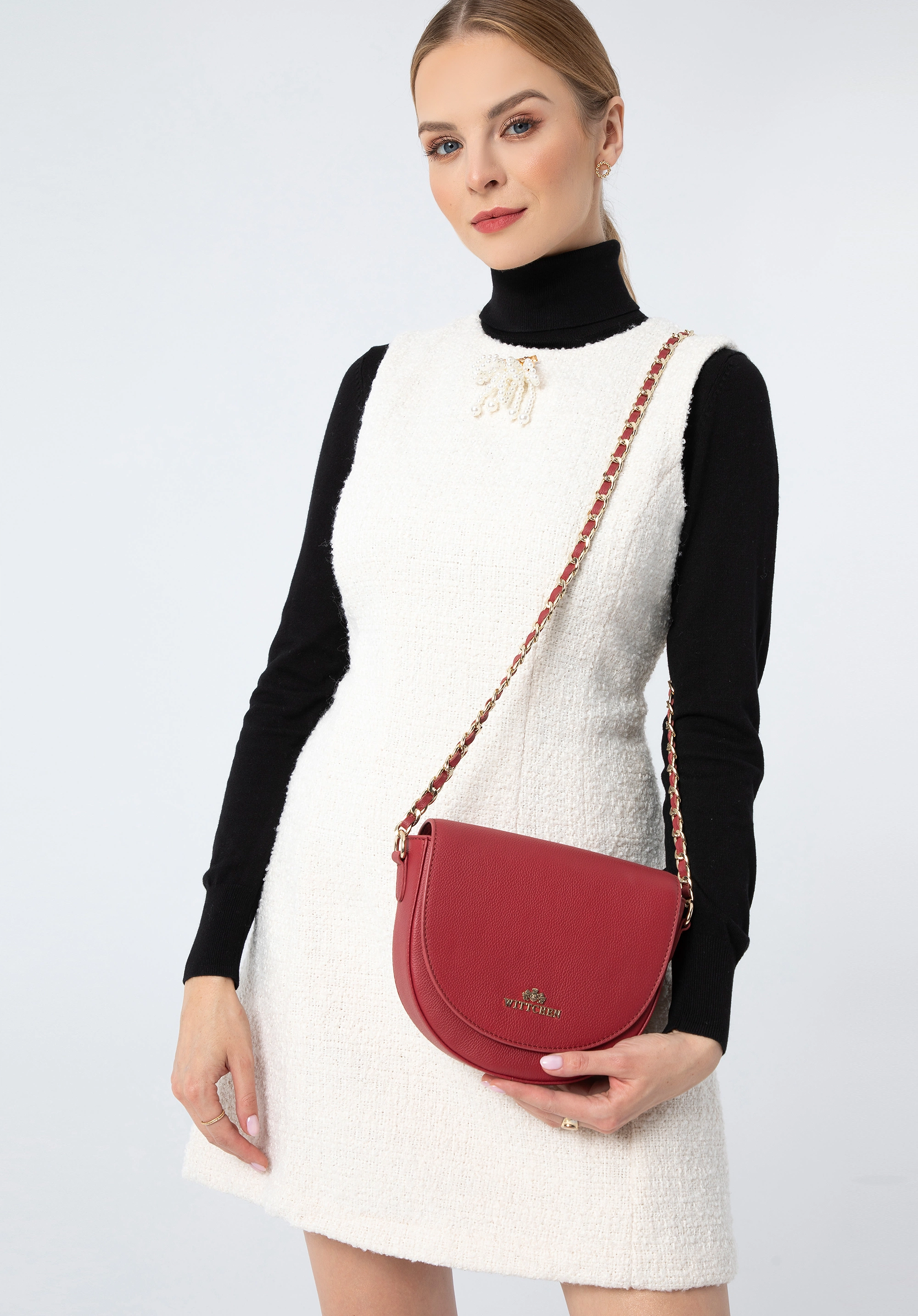 Damska torebka saddle bag skórzana na łańcuszku czerwona