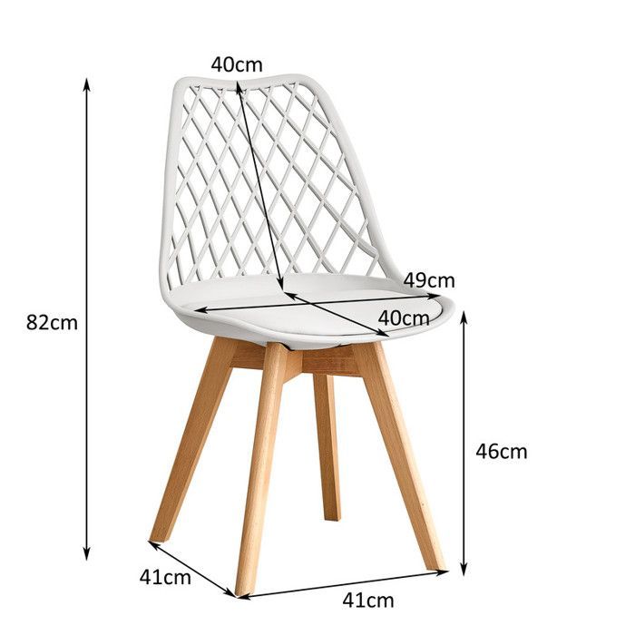 Set of 6 dining chairs - Scandinavian style (white), solid wood legs - openwork back