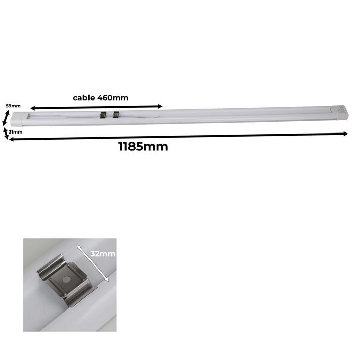 Pack de 10 luminaires LED 120cm 36W 4500lm 6000K Blanc Froid, boîtier blanc, diffuseur mat antireflet.