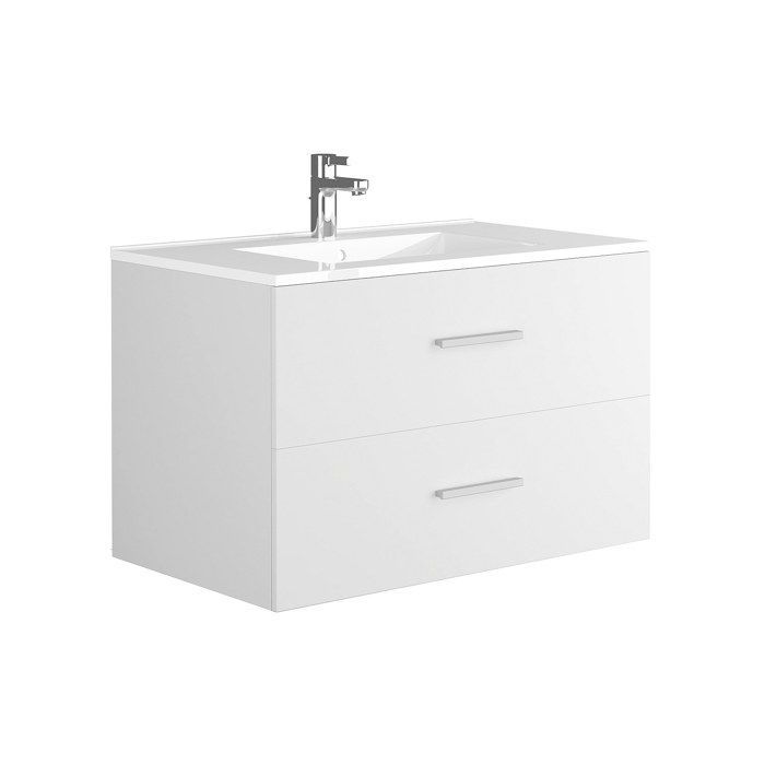 KAYLA Badkamermeubel met enkele wastafel en opbergkolom, wandmontage - Wit - 80 cm