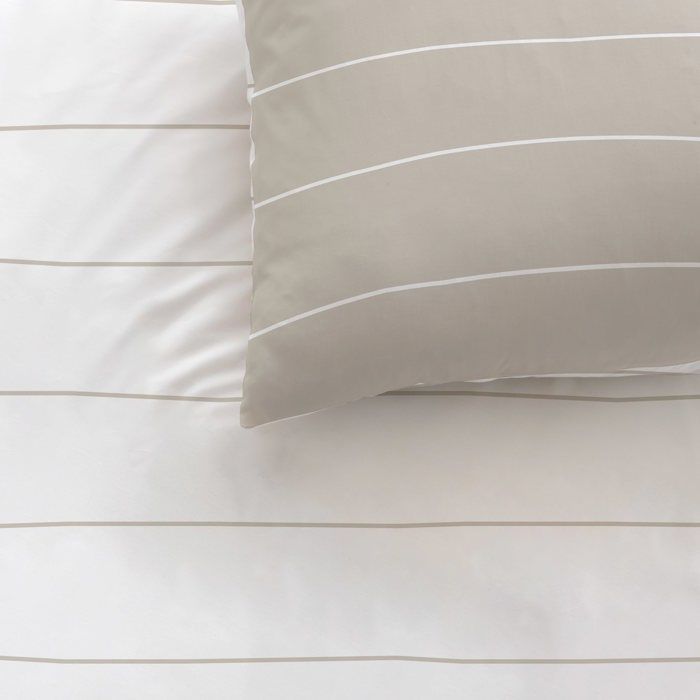 Parure de lit imprimée 100% coton - MATT & ROSE - GREIGE STRIPES - Rayures Gris beige - 140x200 + 1 taie 65x65cm