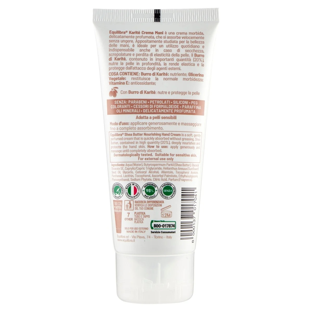 EQUILIBRA Crème Mains Karité 100 ml Pour le soin des mains