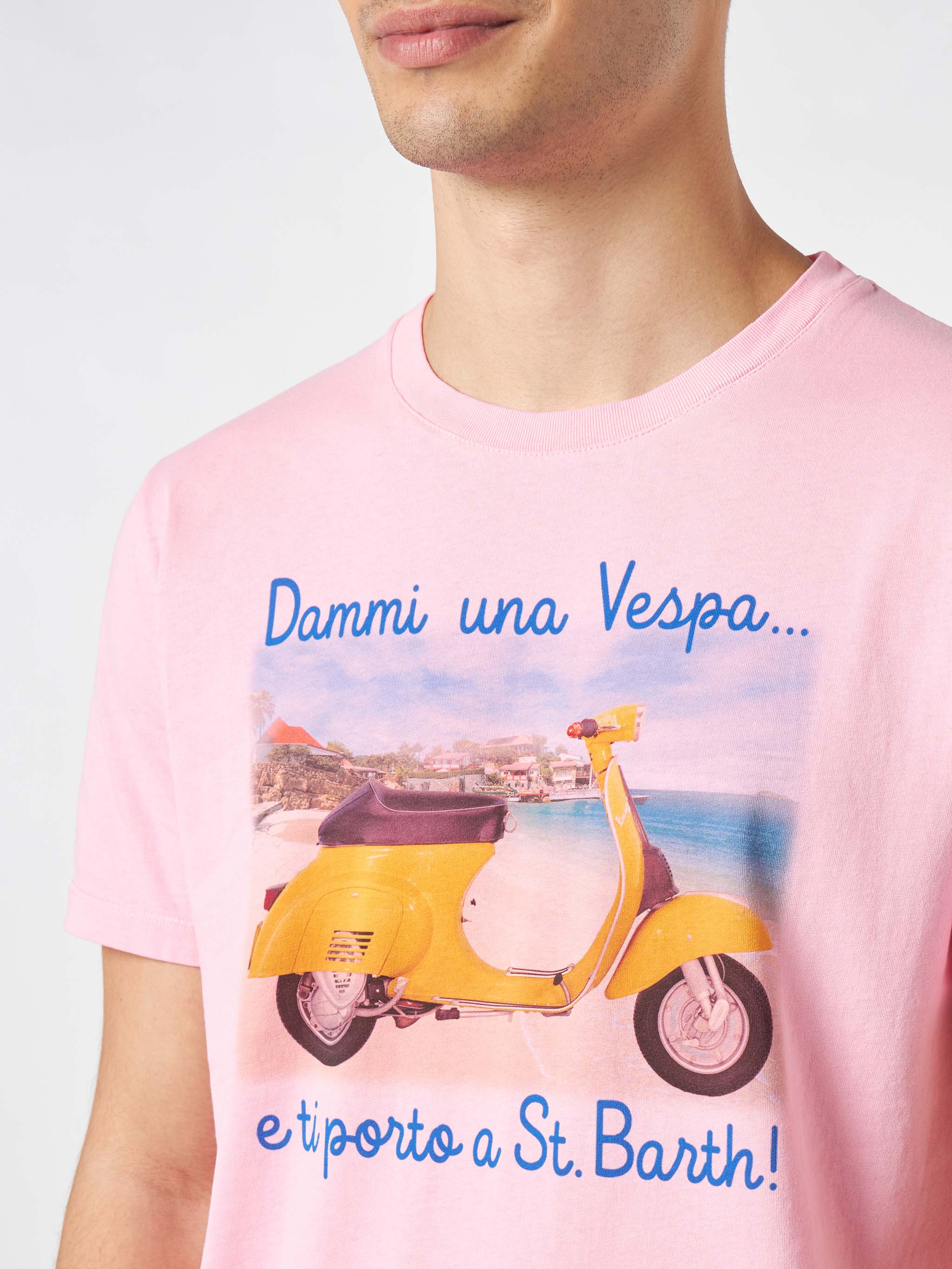 T-shirt da uomo in cotone trattamento vintage con stampa Dammi una Ves