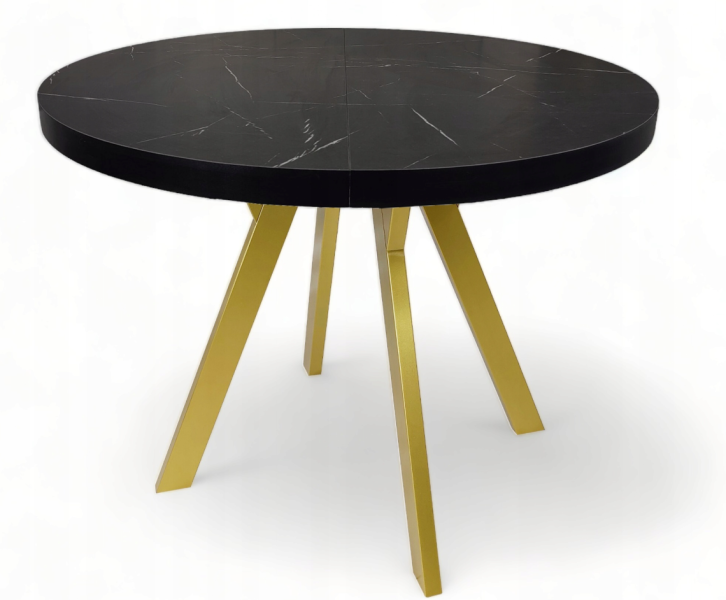 Stół Złoty Metal   MARMUR CZARNY okrągły Ø90 rozkładany do 190 cm Marble