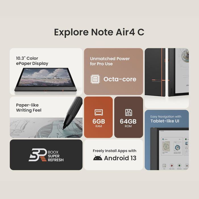 Tablette liseuse - BOOX - Note Air 4 C - Écran 10,3 pouces - RAM 6 Go - Android 13