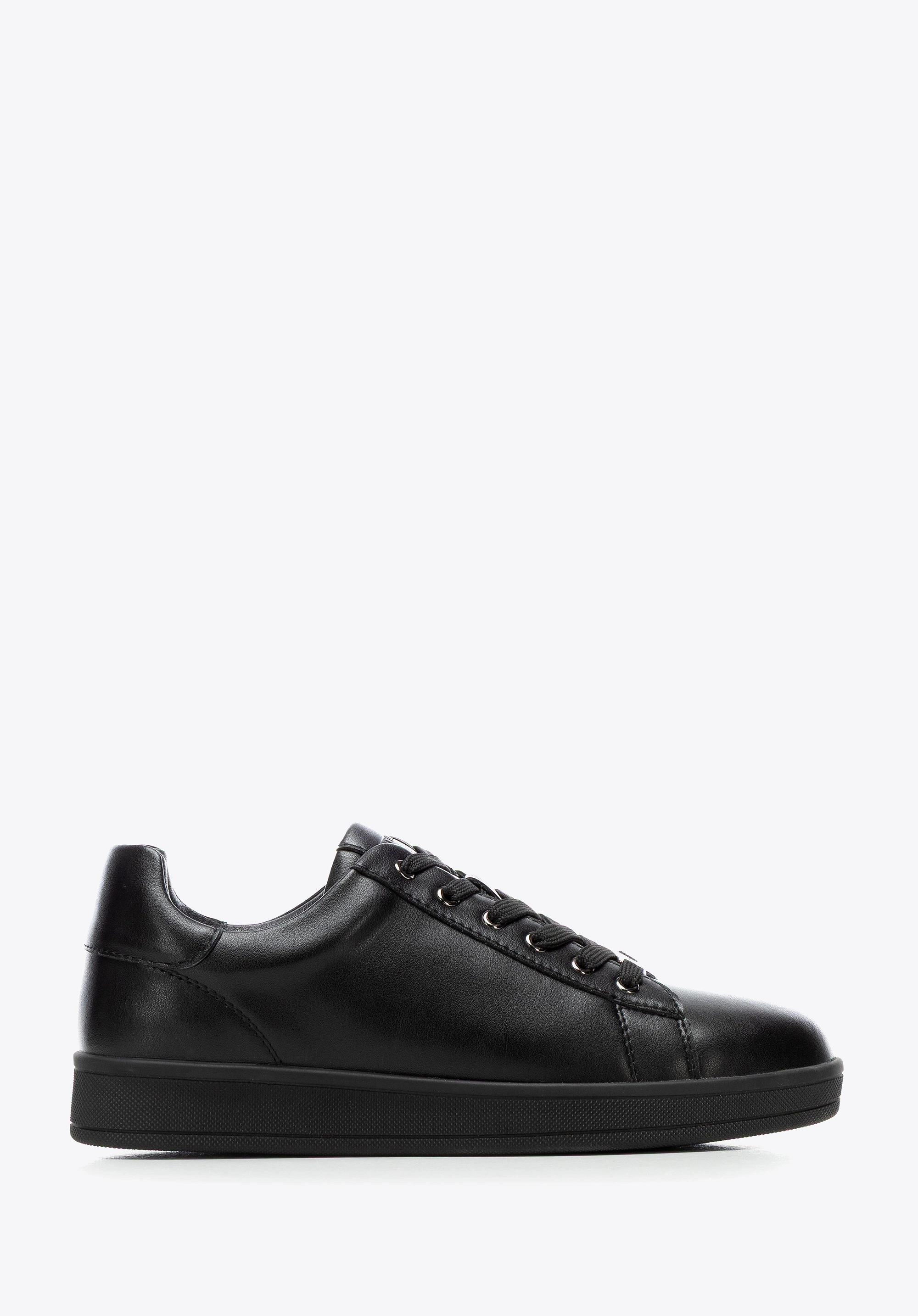 Damskie sneakersy skórzane na platformie czarne