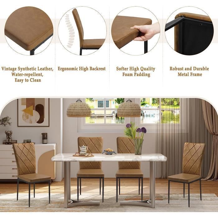 WOLTU Set of 4 Dining Chairs, Vintage PU Leather Kitchen Chairs, Padded Seat, Metal Legs, Brown W0ATT0049-4