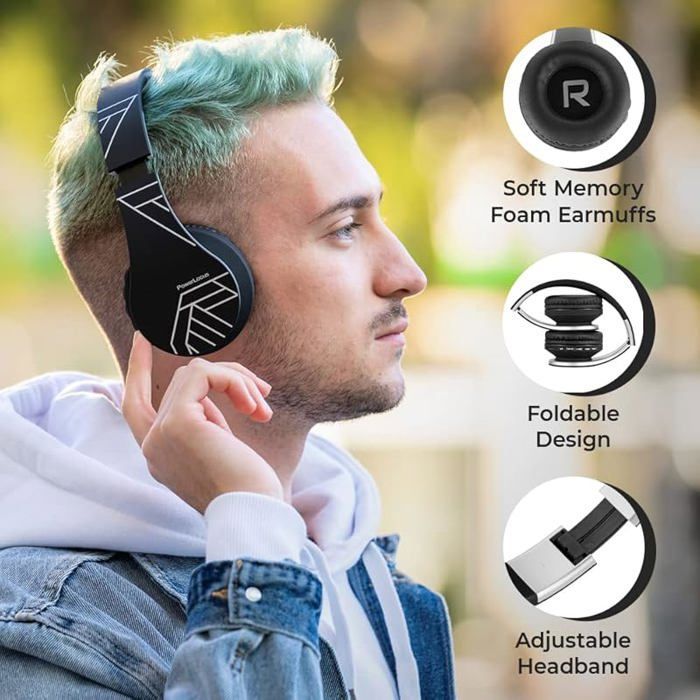 Bluetooth Headphones, Wireless On-Ear Headphones with Built-in Microphone, HD Stereo, Micro SD/TF Mode, Black/Silver