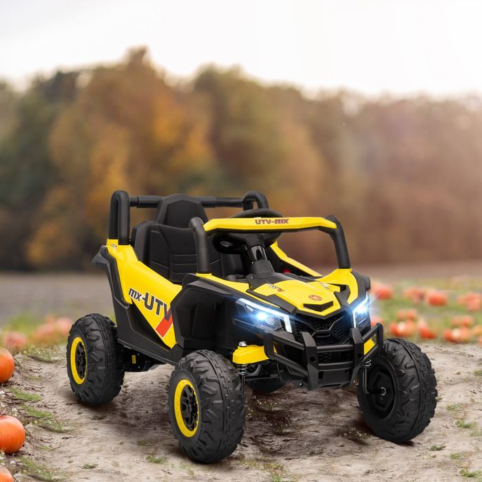 Coche eléctrico UTV infantil AIYAPLAY - Control remoto, luces LED, música, puerto USB - PP y metal - 96 x 61 x 56 cm - Amarillo
