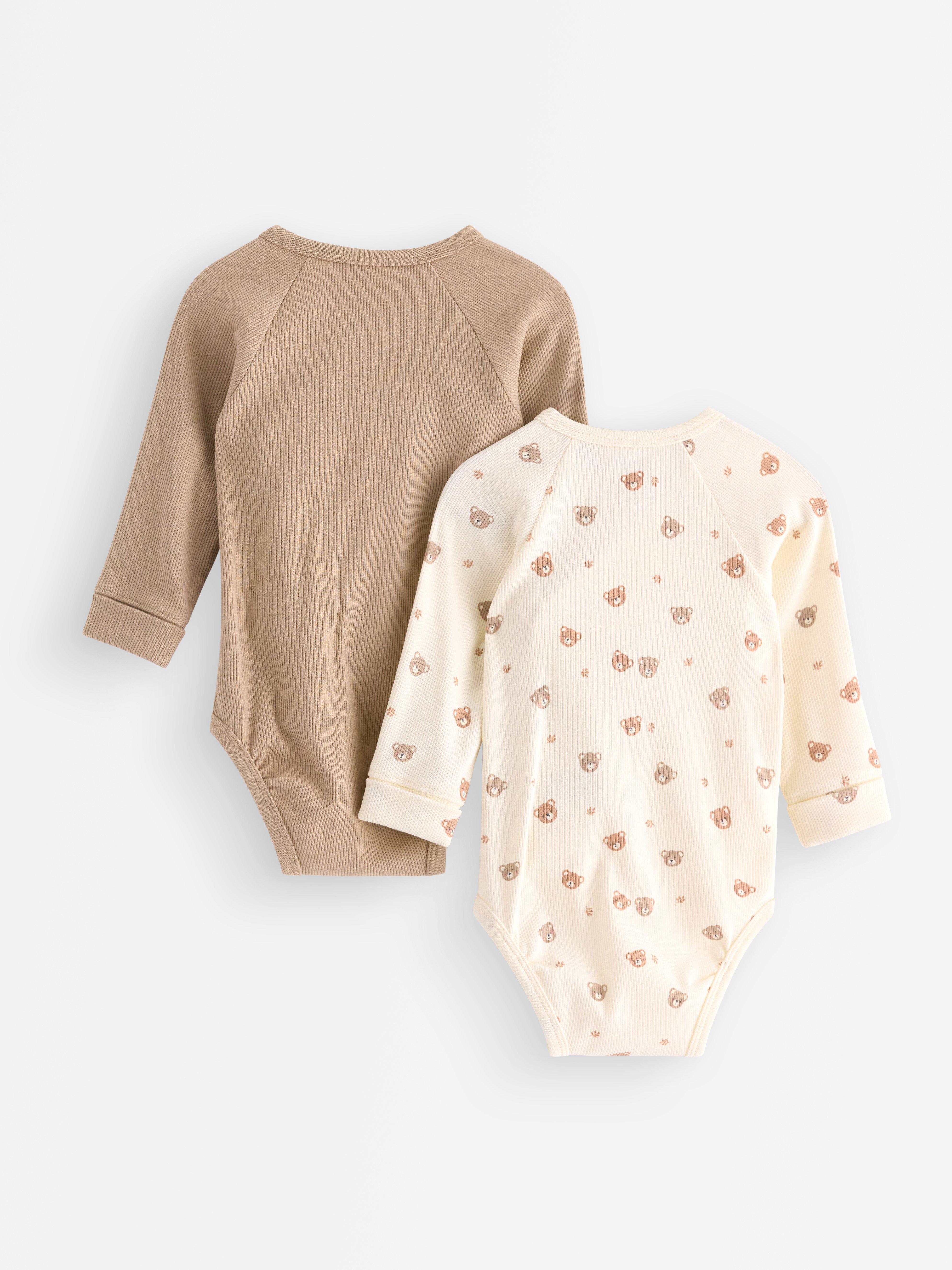 Paquete de 2 bodys cruzados acanalados color beige