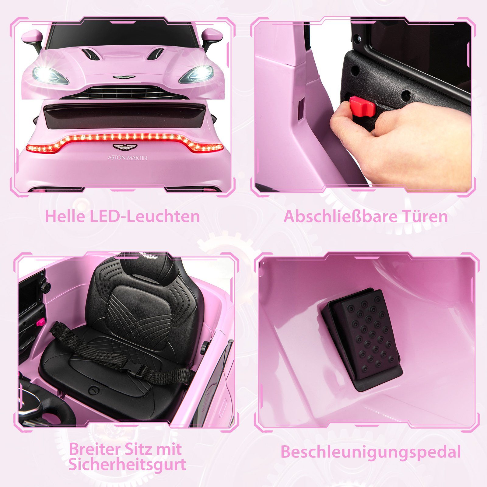 COSTWAY elektrische kinderauto 12V Aston Martin, met afsluitbare deuren en LED-verlichting