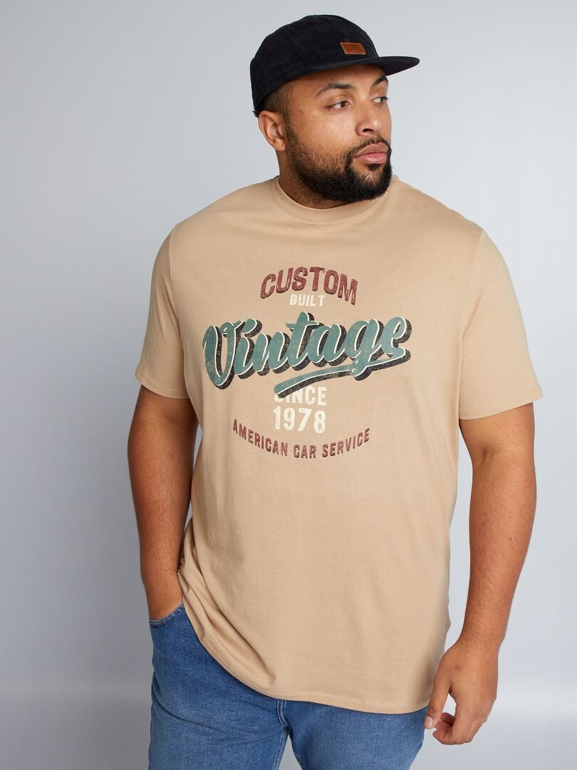 Camiseta de malha com estampa frontal - BEGE