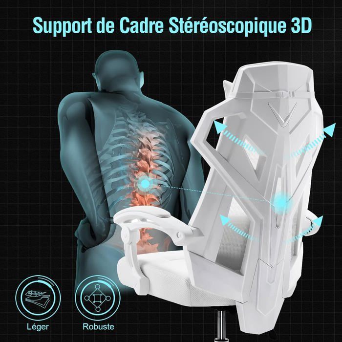 Sedia da ufficio ergonomica, sedia da gaming, stile tecnologico, braccioli sincronizzati, regolabile in altezza (bianca)