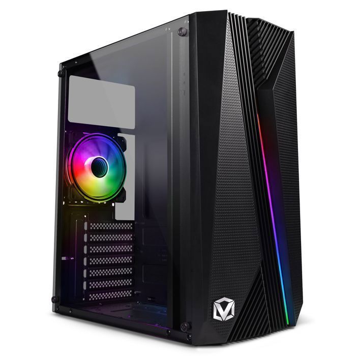 Vibox VTX-1 ATX PC Gaming Case, Tempered Glass Side Panel, 120mm RGB Fan, Black