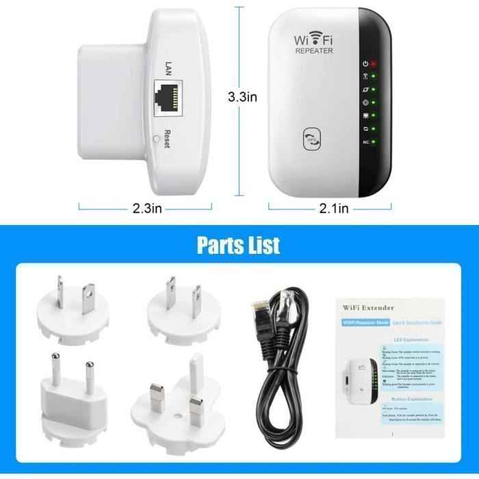 Amplificateur WiFi sans Fil Puissant – Repeteur WiFi 300Mbps, WiFi Booster, WiFi Extender Facile à Installer avec Bouton WPS[297]