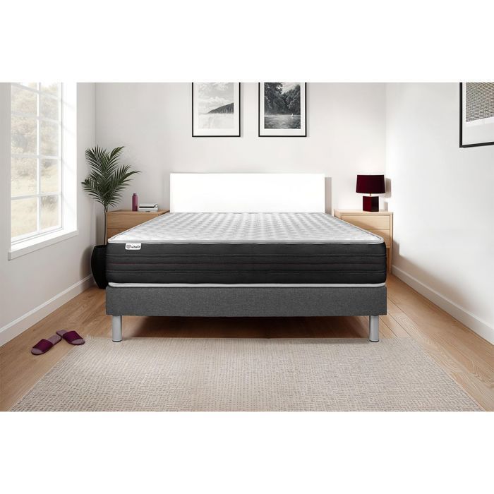 Conjunto de colchón y base de cama de 160x200 cm - Base de cama gris (premontada) - Vitalmemo One Gris