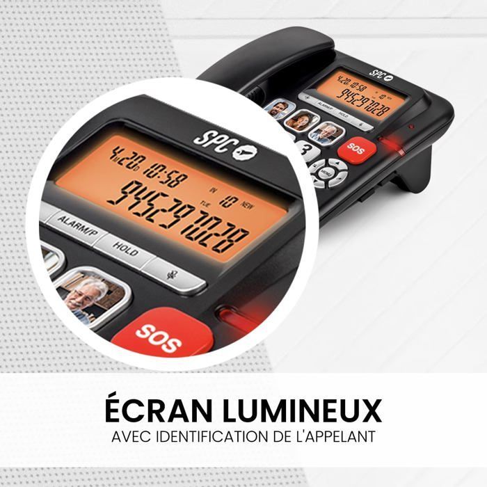 Téléphone fixe senior grandes touches - SUTEO - Écran éclairé - Amplificateur +20dB - Sonnerie 97dB