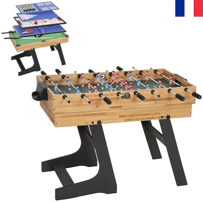 Mesa plegable multijuegos 13 en 1: futbolín, mesa de billar, para niños y adultos, 120 x 106 x 82 cm, nogal claro.