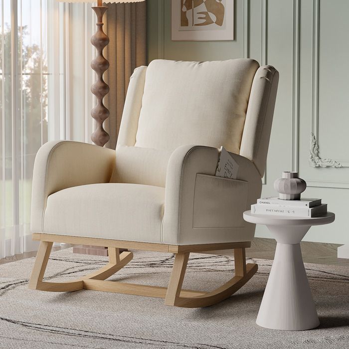 Fauteuil à bascule - SOMUBI - Rocking Chair - Beige - Poches latérales - Confortable