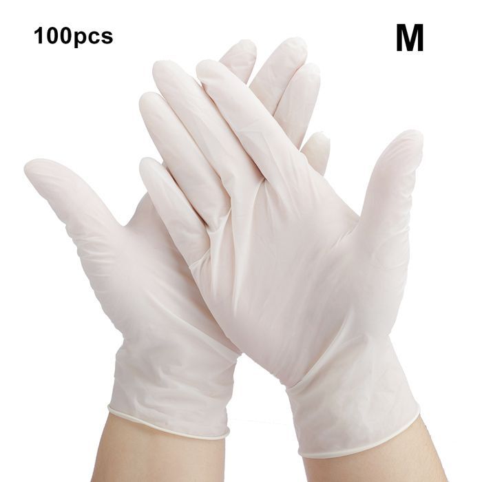 Luvas descartáveis de látex, elásticas, 100 unidades, para limpeza doméstica, tamanho M