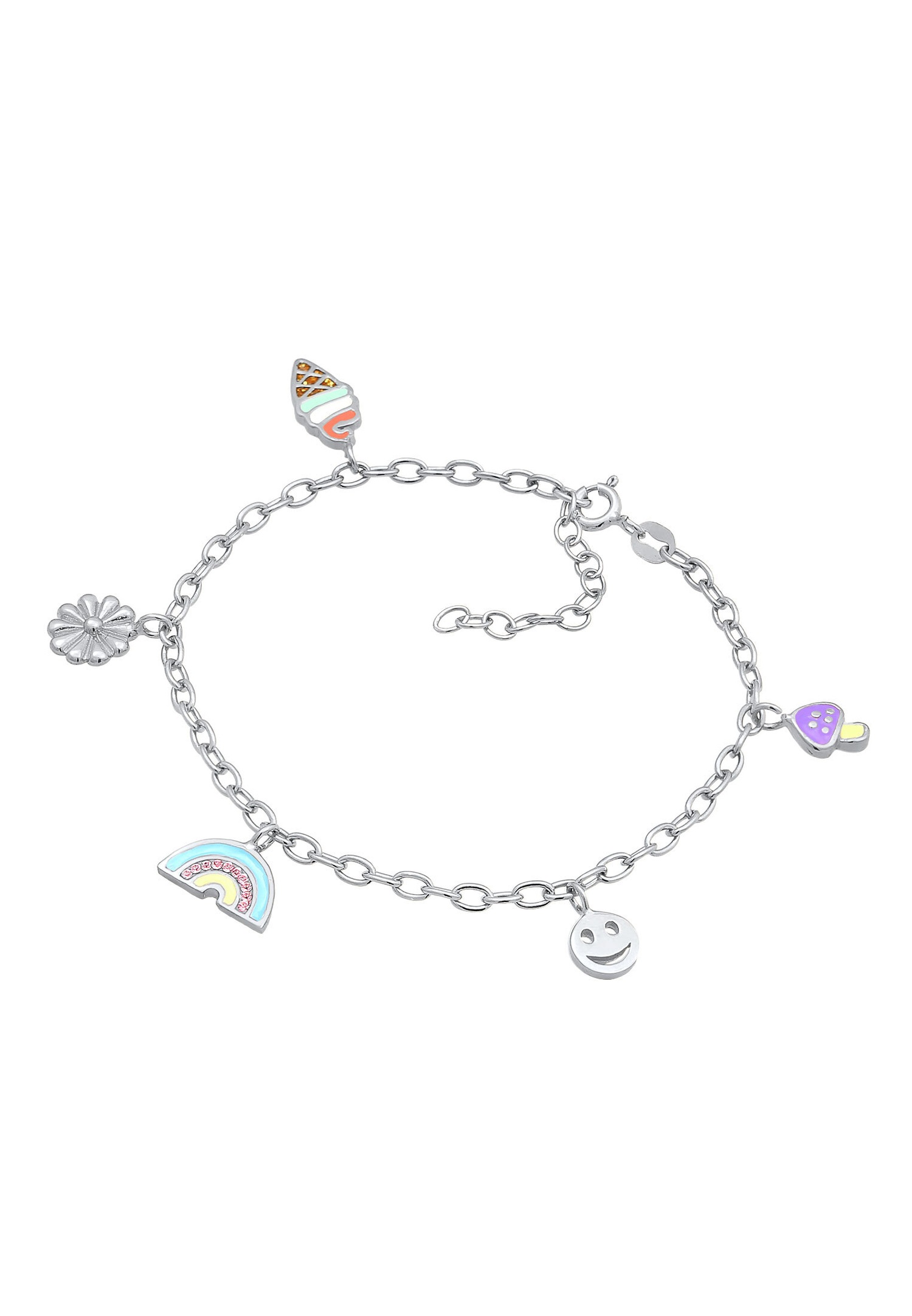 Elli Femmes avec Smiling face Fleur champignon Pendentif avec émail et cristal de verre en argent sterling 925