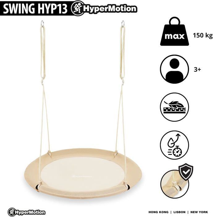 Swing - HyperMotion - Bird's Nest 100cm - 150kg Load Capacity - Comfort & Safety - Boho Beige