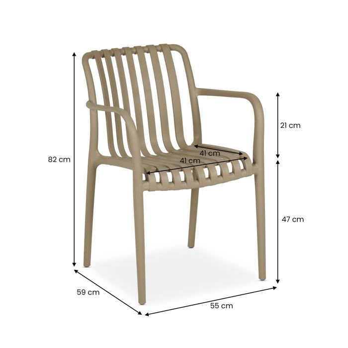 Conjunto de mesa y sillas de jardín TULIPANO para 6 personas, color champán, sillas apilables resistentes a los rayos UV.