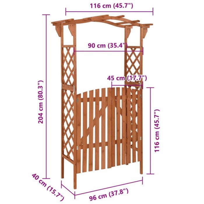 Pérgola vidaXL con puerta, 116x40x204 cm, madera maciza de abeto.