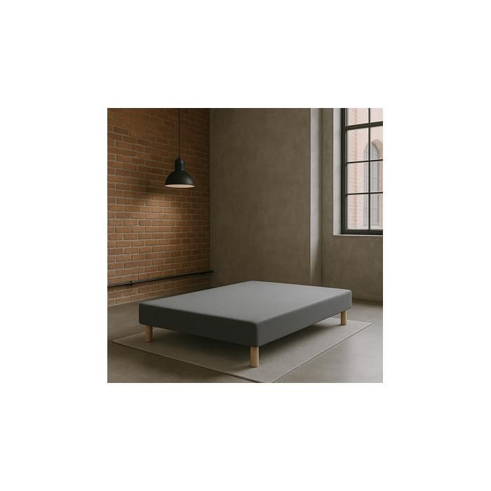 Base de cama estofada, cinza, 120x190 cm | Feita à mão na França | Pés incluídos | Altura com pés: 27 cm - som120x190grisLG