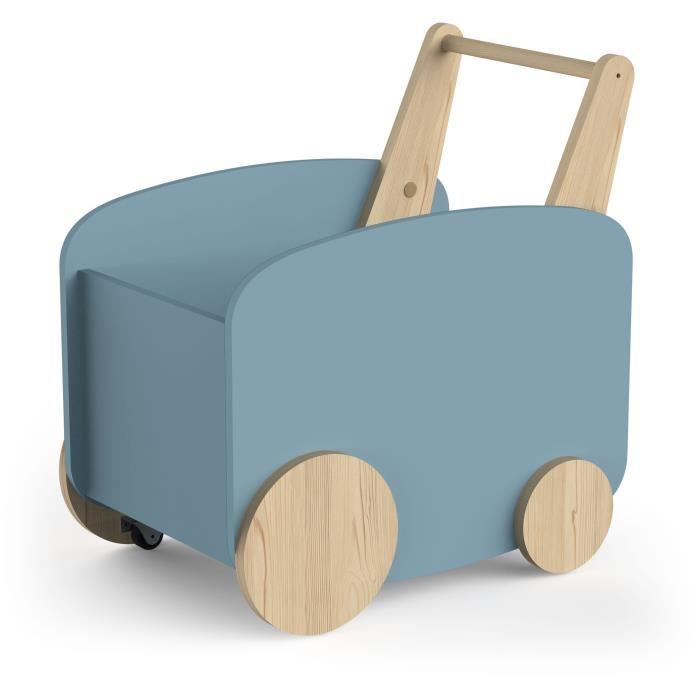 Chariot de rangement à roulettes - FIRMIANA - Style scandinave - Bleu orage et bois naturel - 49,8 x 35 x 52,5 cm - DEMEYERE