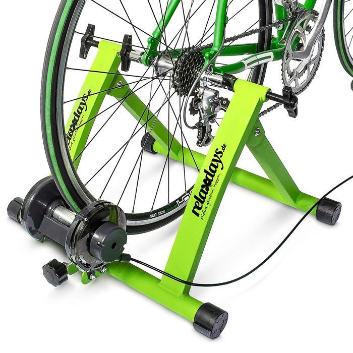 Relaxdays Home trainer vélo pliable 6 niveaux de résistance entraînement 26-28 pouces 120 kg max, vert