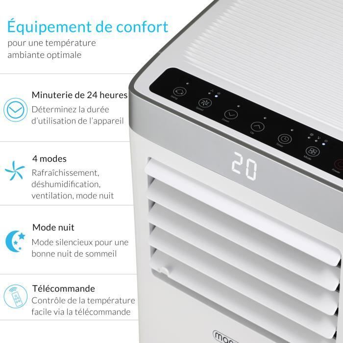 Climatiseur mobile 4 en 1 avec télécommande minuterie Rafraîchisseur d'air Déshumidificateur Ventilateur 7000 BTU/h