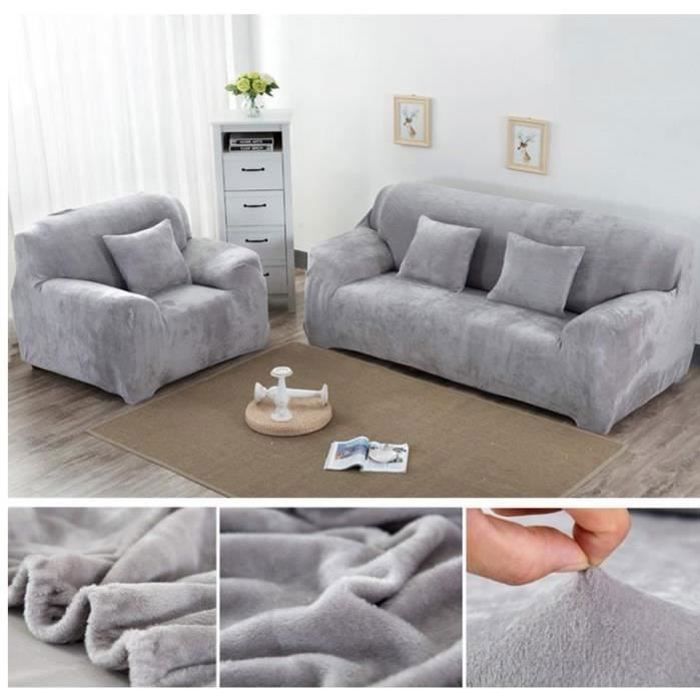 Funda de terciopelo para sofá de 4 plazas, 235-300 cm de grosor, suave, elástica, a prueba de polvo, color gris.