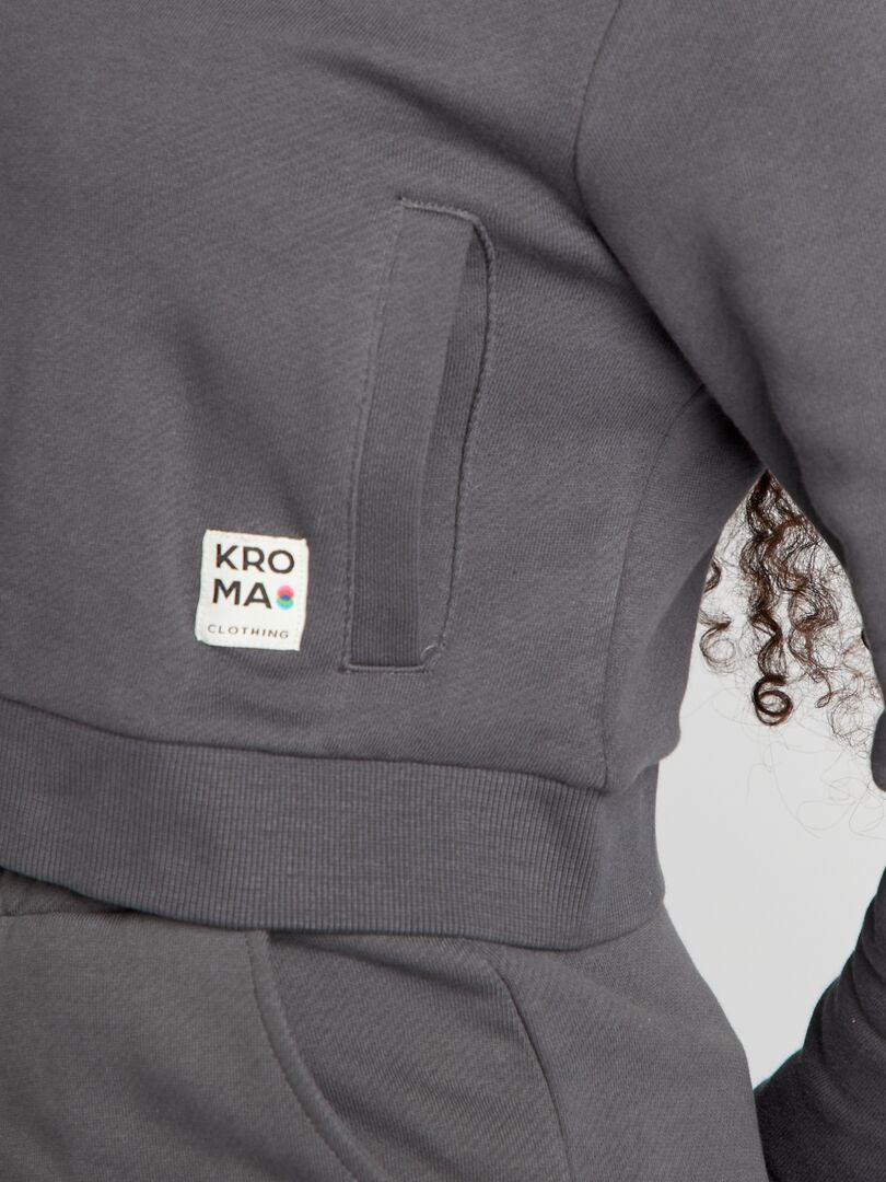 Effenkleurige hoodie met rits - GRIJS