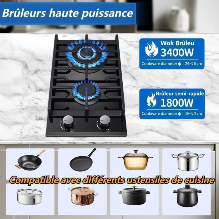 Plaque de Cuisson à Gaz - 5200W - 2 foyers - Gaz Naturel/Propane - Plaque Gaz Inox Encastrable - Table Gaz