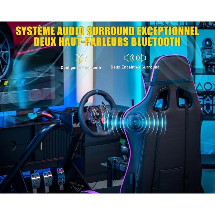 Simulador de conducción, soporte para volante, asiento de simulación para PC con altavoces, morado.