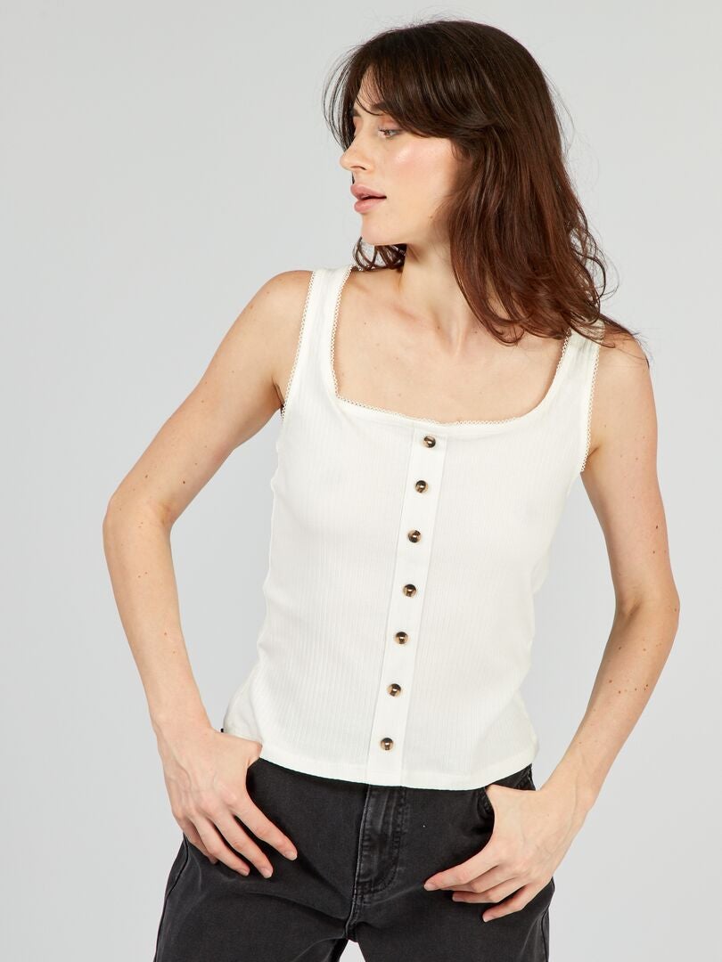 Tanktop met knoopsluiting - WIT