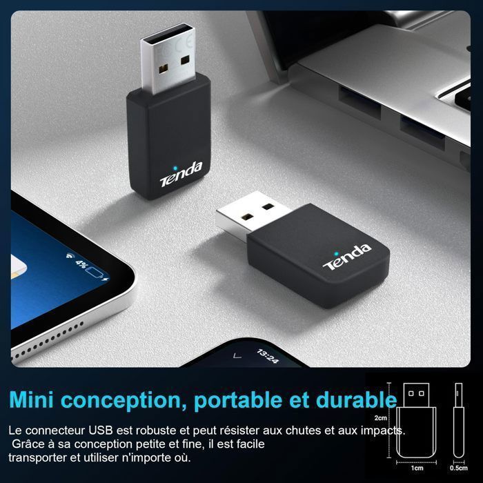 Tenda Clé WiFi Puissante AX900, Adaptateur USB Wi-FI pour PC, Dongle WiFi, Bi-Bande 5G/2.4G, Soft-AP, MU-MIMO, Windows7/10/11, U11
