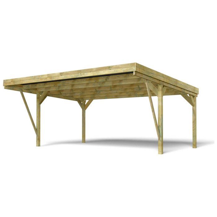 CARPORT BOIS 2 VOITURES 30,9M² 4 POTEAUX 9X9