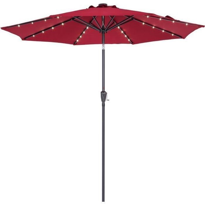 KINGSLEEVE® 300 cm roter Solar-LED-Gartenschirm, neigbarer Sonnenschutz mit Kurbel, UV-Schutz 80+
