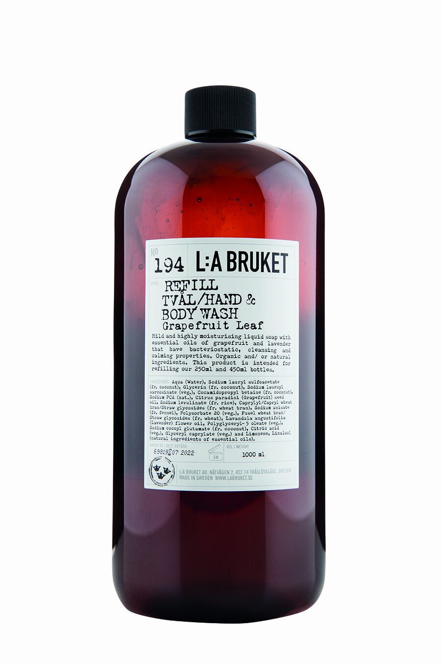 194 Gel de duș și mâini cu frunze de grapefruit, rezervă 1000 ml - L:a Bruket