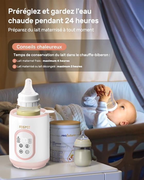 FOSMET Chauffe Biberon pour Bébé 6 en 1 - avec Écran LED - Contrôle intelligent de la Température et Arrêt Automatique - Rose