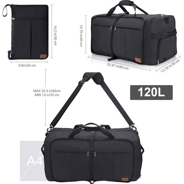 Bolsa de viaje plegable para hombre y mujer, bolsa de fin de semana grande de 120 L con compartimento para zapatos, bolso impermeable.
