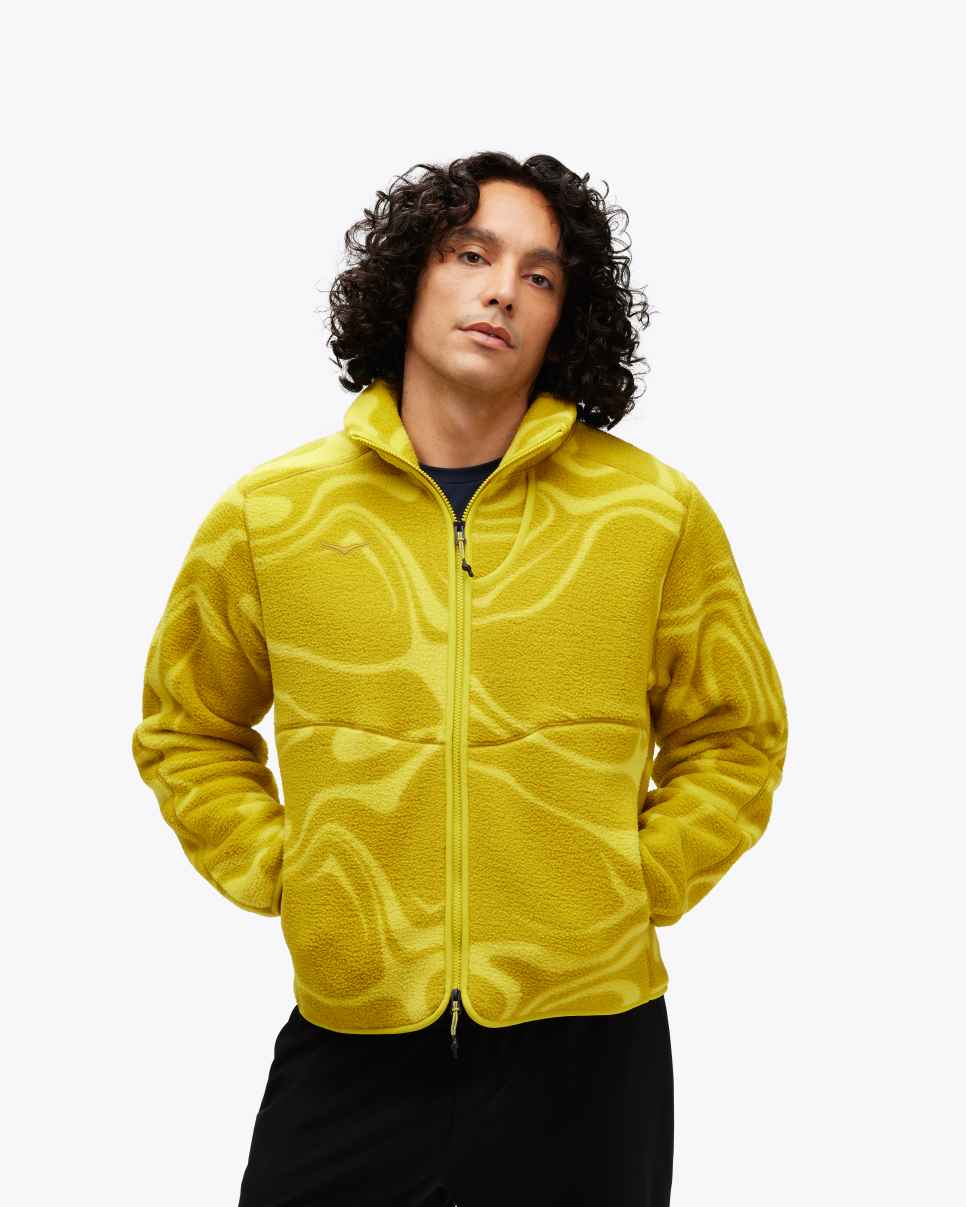 HOKA Ridgetop Fleece met volledige ritssluiting en print voor buitenactiviteiten.