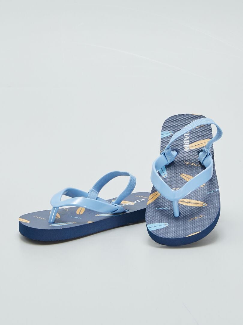 Teenslippers met tropische print en elastische band - BLAUW