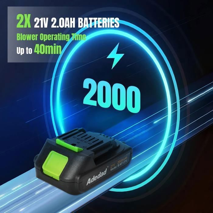 Souffleur de feuilles sans fil 3000 W - Double autonomie de batterie 21 V - Compatible avec les batteries Makita 18 V