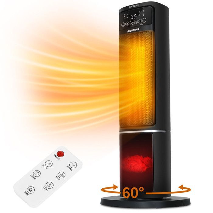 Chauffage d'appoint, 2000W, Céramique PTC, Minuterie 12h,Ultra Silencieux, Affichage LED, 5 Mode,ECO,Télécommande, Oscillation à 60°