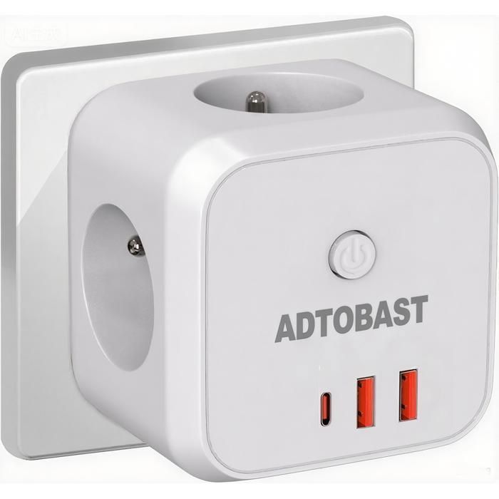 Régua de tomadas de parede em formato de cubo, carregador USB 7 em 1 com 3 tomadas CA, 4000 W com interruptor - ADTOBAST